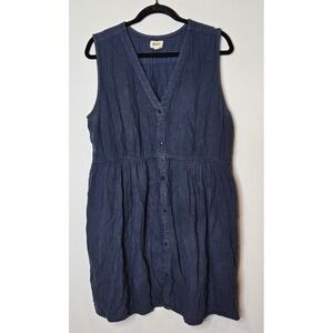 Pact XL Organic Cotton Button  Sleeveless Dress Casual Navy Blue Minimalistic